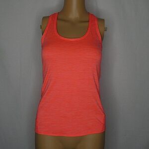 Athleta Shadow Stripe Chi Tank Top Neon Orange Pink Racerback Scoop Neck